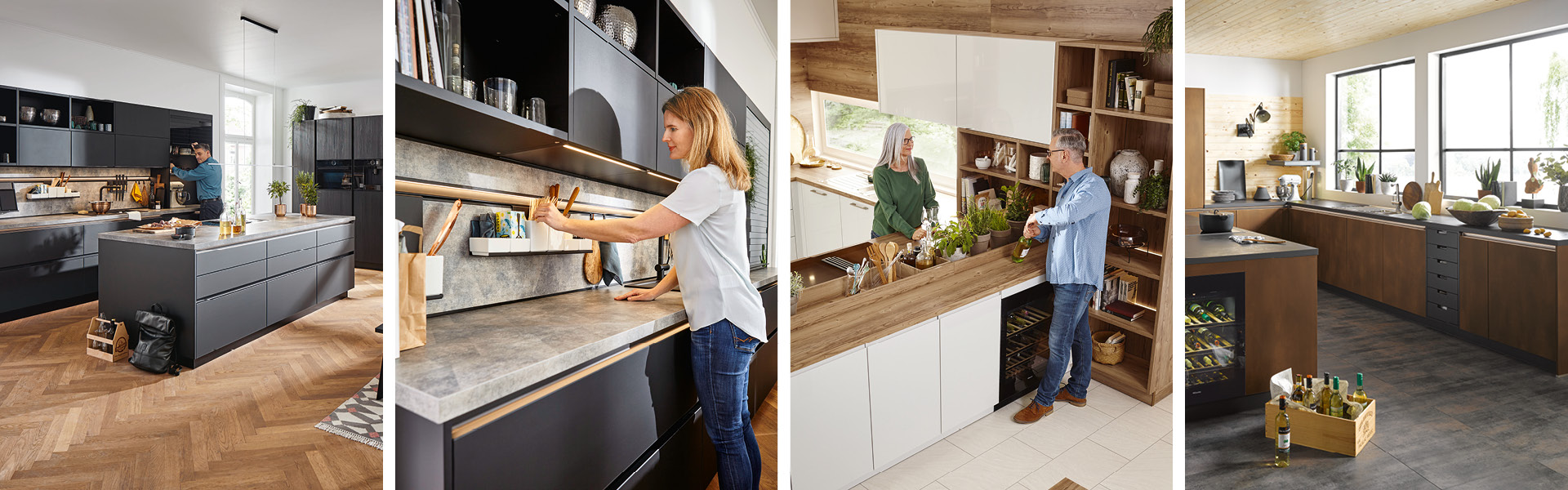 Der Trend in der Küche geht hin zu dunklen Farben und natürlichen Materialien. Eine Arbeitsplatte aus Massivholz oder Naturstein wie Granit oder Marmor macht sich sicherlich gut in Ihrer schicken Küche.