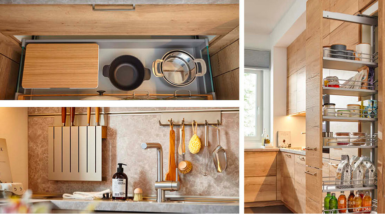 Collage Kücheneinrichtung aus Holz